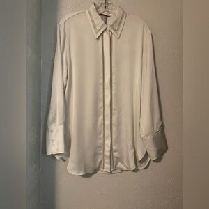 H&M White Long-Sleeve Dress Shirt with Contrast Trim